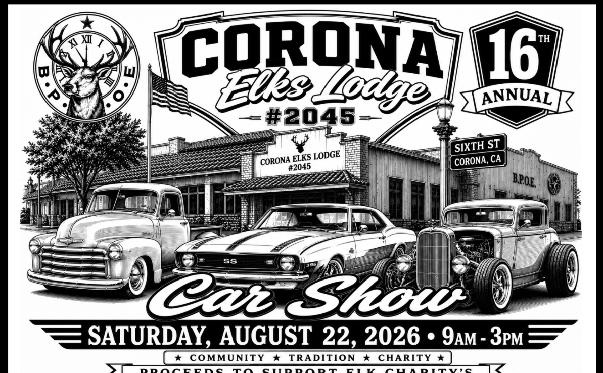 Corona Elks Veterans Car Show partial flyer August 2026